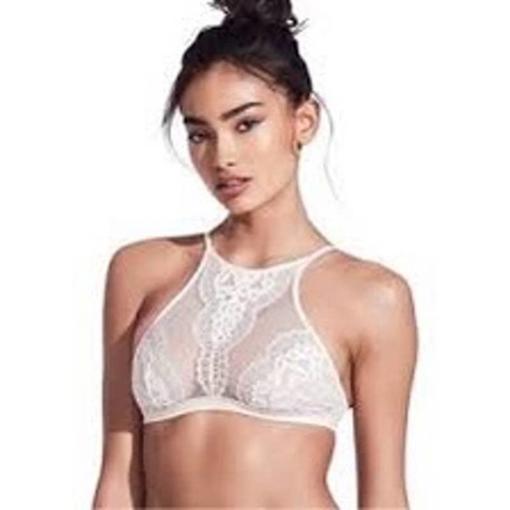 Victoria's Secret White High Neck Lace Bralette unlined mesh size small